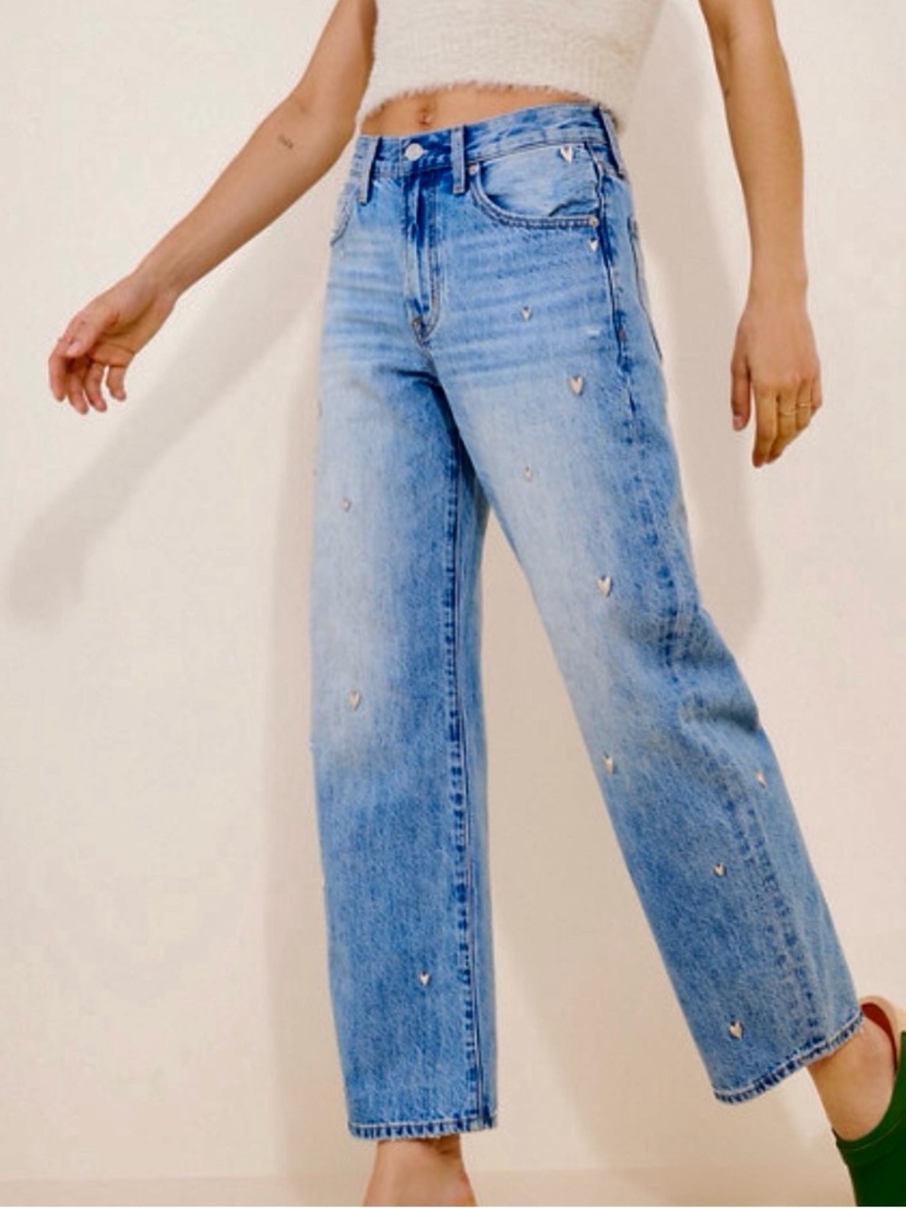 pistola Light Wash Straight-Leg Jeans with heart Embellishment